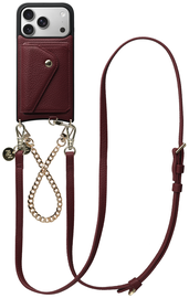 AVY Apple iPhone 17 Pro Rood Leren Hoesje met Wallet & Koord Leather and Gold