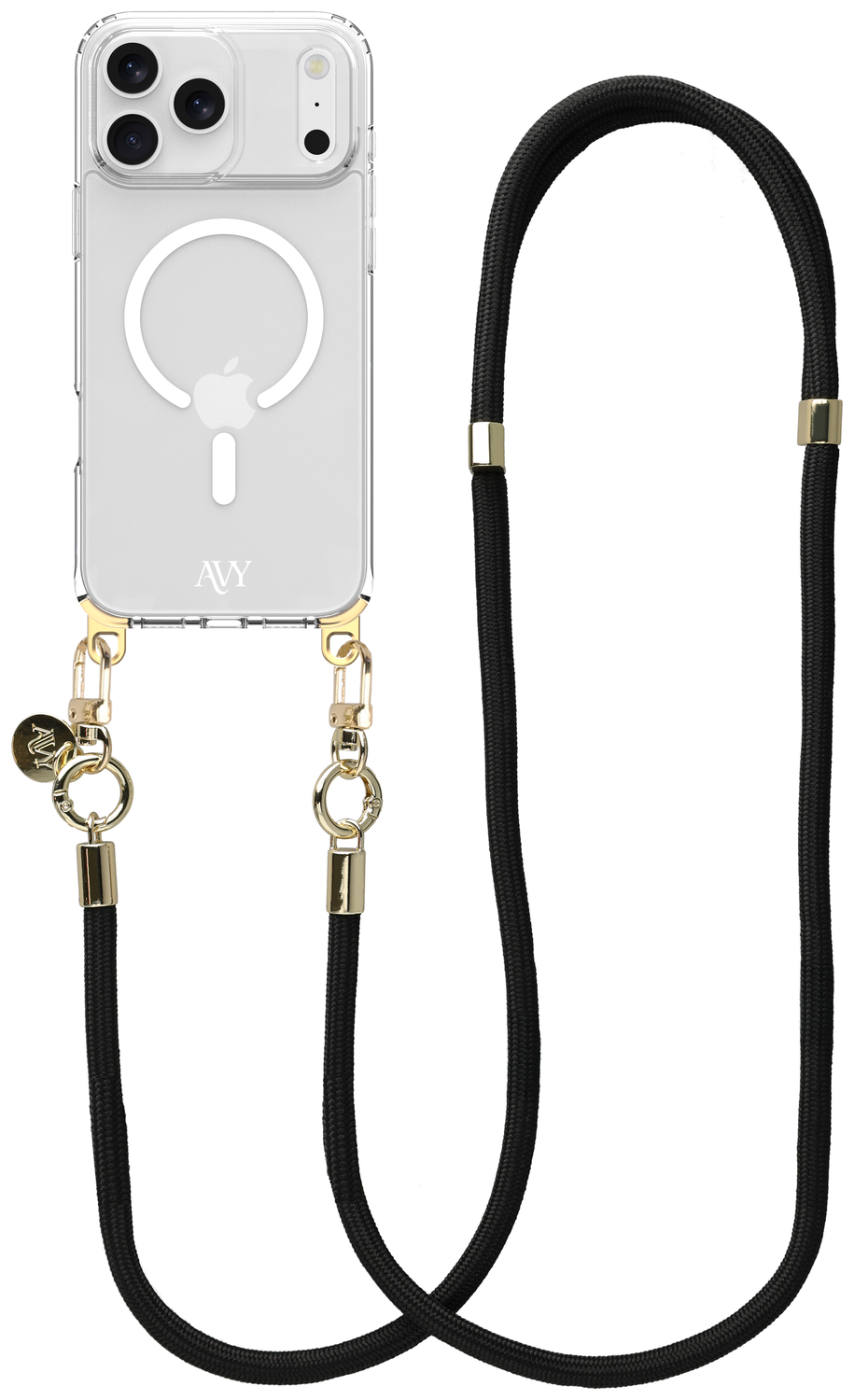 AVY Apple iPhone 17 Pro Max Hoesje met Koord & MagSafe 130CM Tressé Black afbeelding 1