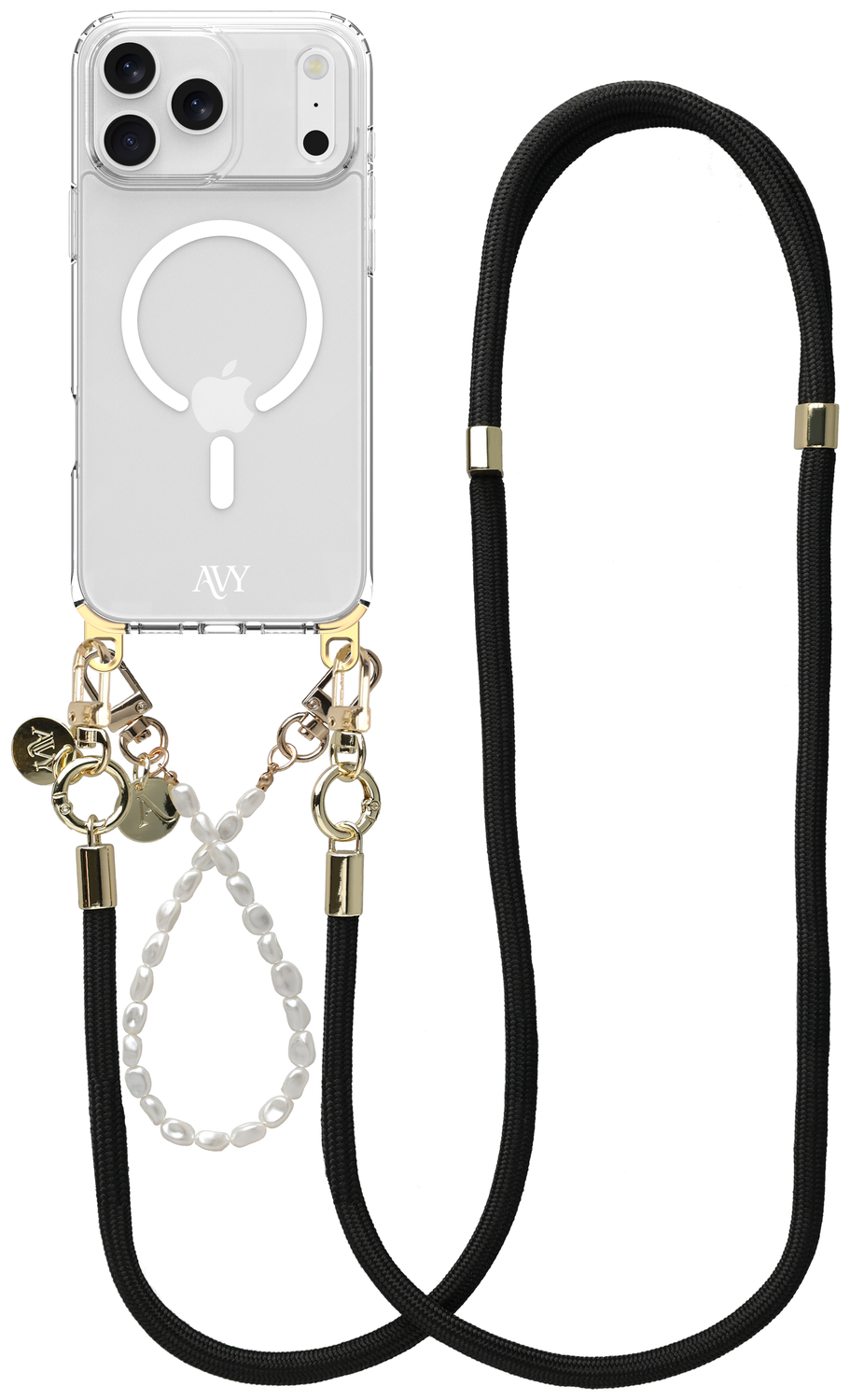 AVY Apple iPhone 17 Pro Max Hoesje met Koord & MagSafe Set Pearl & Rope Black afbeelding 1