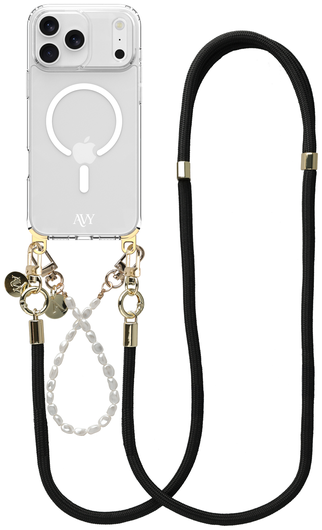 AVY Apple iPhone 17 Pro Max Hoesje met Koord & MagSafe Set Pearl & Rope Black afbeelding 1