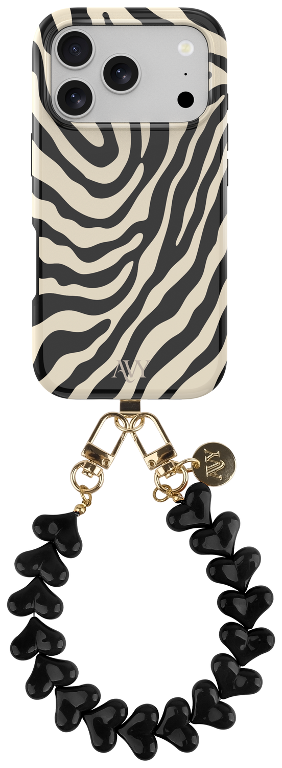 AVY Apple iPhone 17 Pro Max MagSafe Hoesje met Koord 30CM Zebra Hearts afbeelding 1