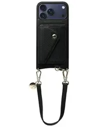 AVY Apple iPhone 17 Pro Max Zwart Leren Hoesje met Wallet & Koord Short Leather afbeelding