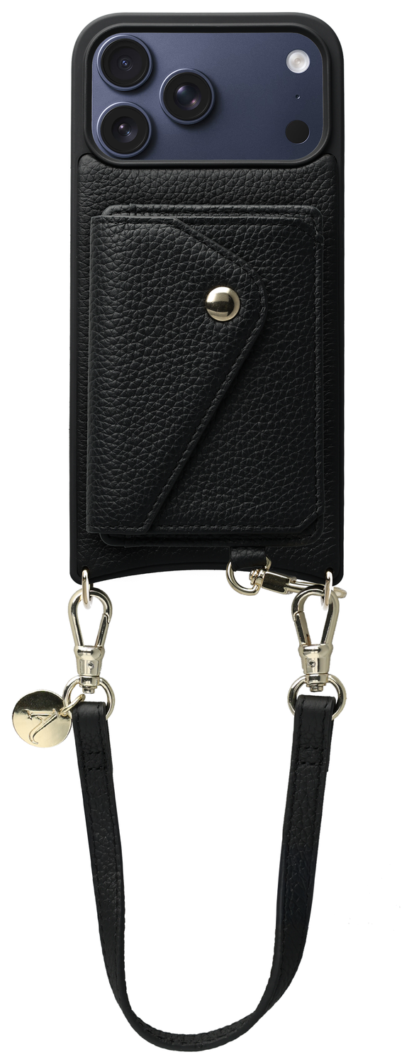 AVY Apple iPhone 17 Pro Max Zwart Leren Hoesje met Wallet & Koord Short Leather afbeelding 1