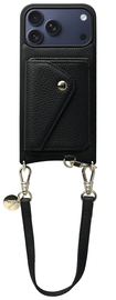 AVY Apple iPhone 17 Pro Max Zwart Leren Hoesje met Wallet & Koord Short Leather