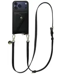 AVY Apple iPhone 17 Pro Max Zwart Leren Hoesje met Wallet & Koord Long Leather afbeelding