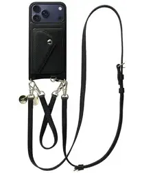 AVY Apple iPhone 17 Pro Max Zwart Leren Hoesje met Wallet & Koord Leather Set afbeelding