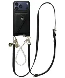 AVY Apple iPhone 17 Pro Max Zwart Leren Hoesje Wallet & Koord Leather and Pearls afbeelding