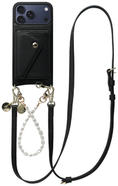 AVY Apple iPhone 17 Pro Max Zwart Leren Hoesje Wallet & Koord Leather and Pearls afbeelding