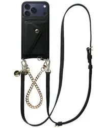 AVY Apple iPhone 17 Pro Max Zwart Leren Hoesje Wallet & Koord Leather and Gold afbeelding