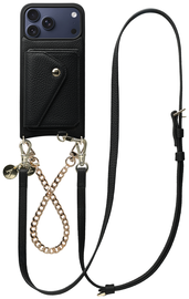AVY Apple iPhone 17 Pro Max Zwart Leren Hoesje Wallet & Koord Leather and Gold