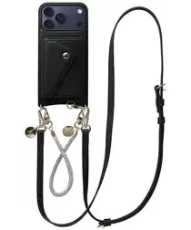 AVY Apple iPhone 17 Pro Max Zwart Leren Hoesje Wallet & Koord Leather and Silver afbeelding