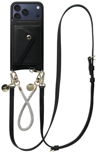 AVY Apple iPhone 17 Pro Max Zwart Leren Hoesje Wallet & Koord Leather and Silver afbeelding 1