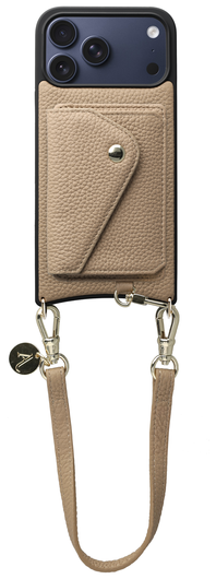 AVY Apple iPhone 17 Pro Max Beige Leren Hoesje met Wallet & Koord Short Leather afbeelding 1