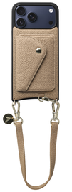 AVY Apple iPhone 17 Pro Max Beige Leren Hoesje met Wallet & Koord Short Leather afbeelding