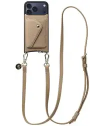 AVY Apple iPhone 17 Pro Max Beige Leren Hoesje met Wallet & Koord Long Leather afbeelding