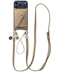 AVY Apple iPhone 17 Pro Max Beige Leren Hoesje Wallet & Koord Leather and Pearls afbeelding