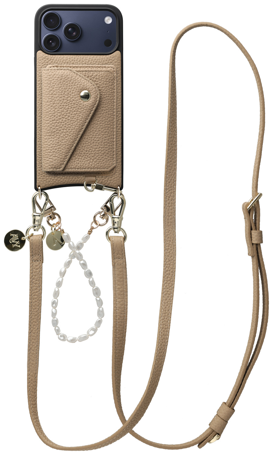 AVY Apple iPhone 17 Pro Max Beige Leren Hoesje Wallet & Koord Leather and Pearls afbeelding 1