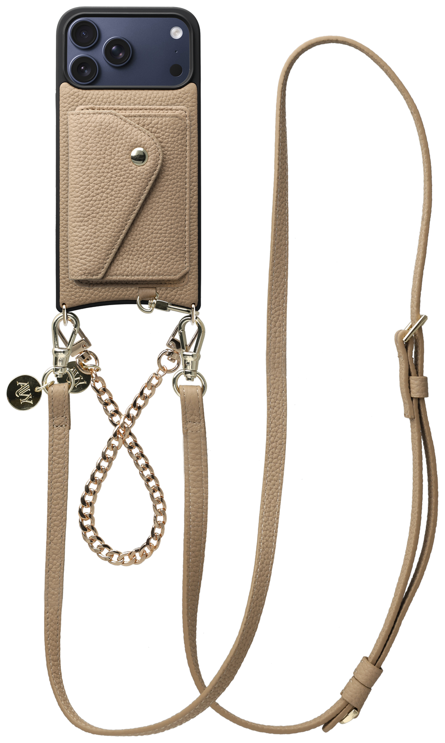 AVY Apple iPhone 17 Pro Max Beige Leren Hoesje Wallet & Koord Leather and Gold afbeelding 1