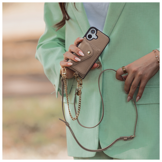 AVY Apple iPhone 17 Pro Max Beige Leren Hoesje Wallet & Koord Leather and Gold afbeelding 2