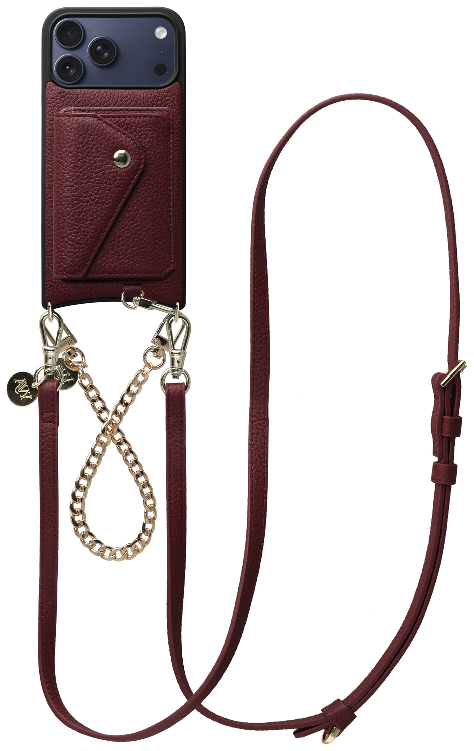 AVY Apple iPhone 17 Pro Max Rood Leren Hoesje Wallet & Koord Leather and Gold afbeelding 1