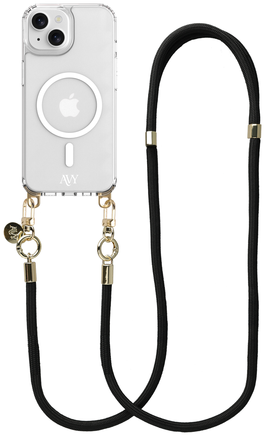 AVY Apple iPhone 15 Hoesje met Koord & MagSafe 130CM Tressé Black afbeelding 1