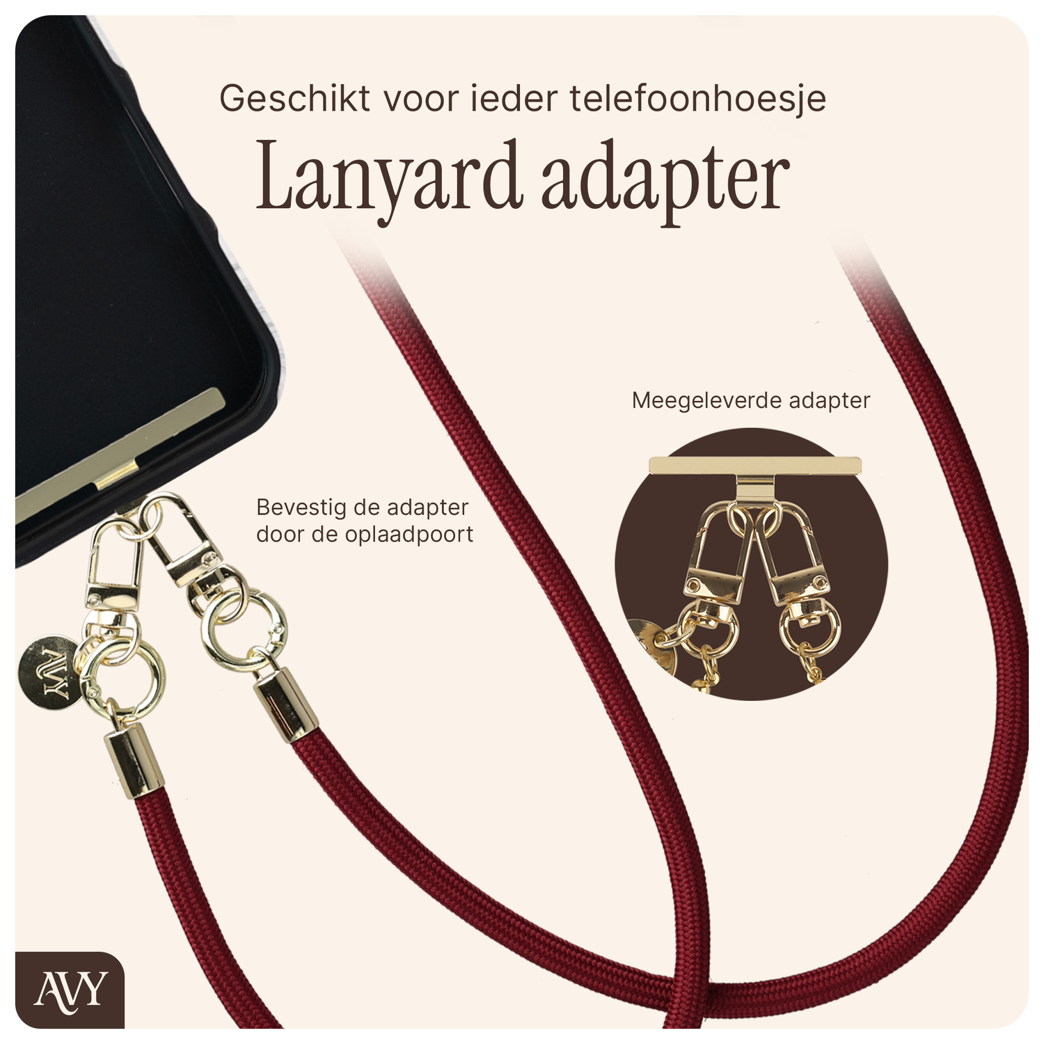 AVY Apple iPhone 15 Hoesje met Koord & MagSafe 130CM Tressé Red afbeelding 10