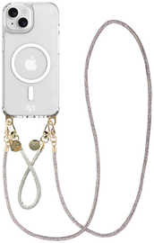 AVY Apple iPhone 15 Hoesje met Koord & MagSafe Set Silver Spark