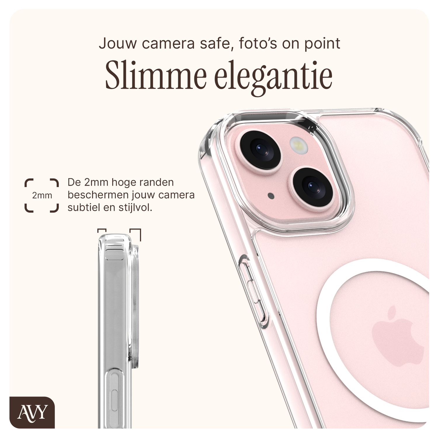 AVY Apple iPhone 15 Hoesje met Koord & MagSafe Set Pearl & Rope Black afbeelding 5