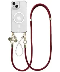 AVY Apple iPhone 15 Hoesje met Koord & MagSafe Set Pearl & Rope Burgundy afbeelding