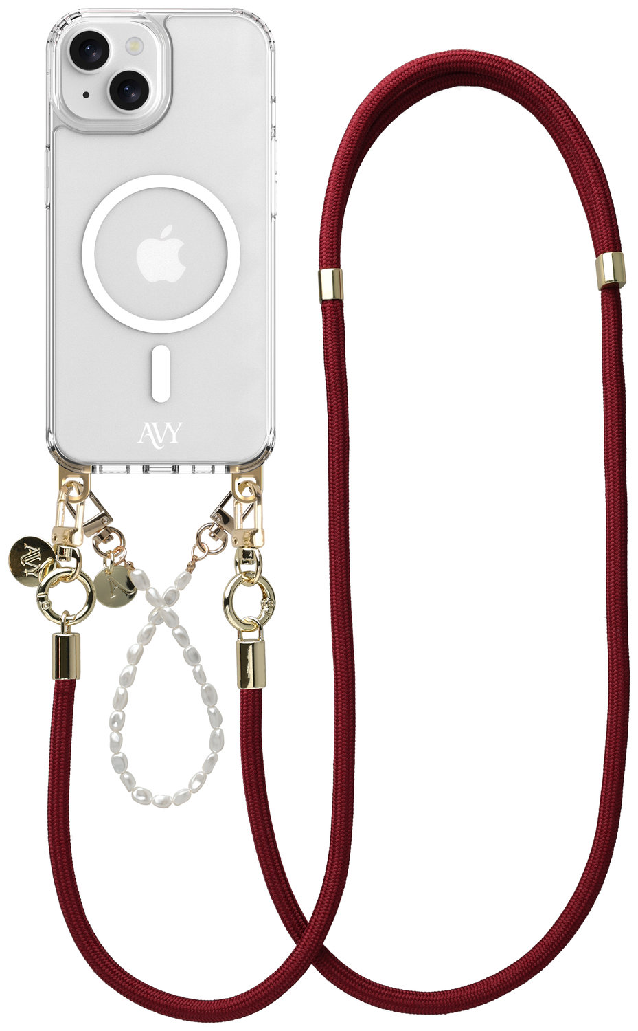 AVY Apple iPhone 15 Hoesje met Koord & MagSafe Set Pearl & Rope Burgundy afbeelding 1