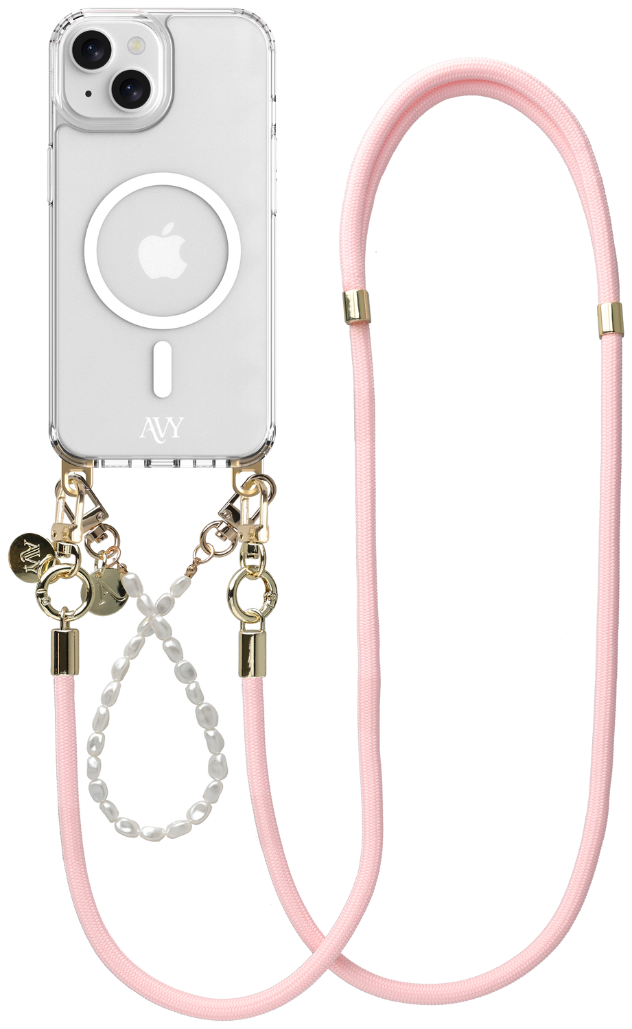 AVY Apple iPhone 15 Hoesje met Koord & MagSafe Set Pearl & Rope Pink afbeelding 1