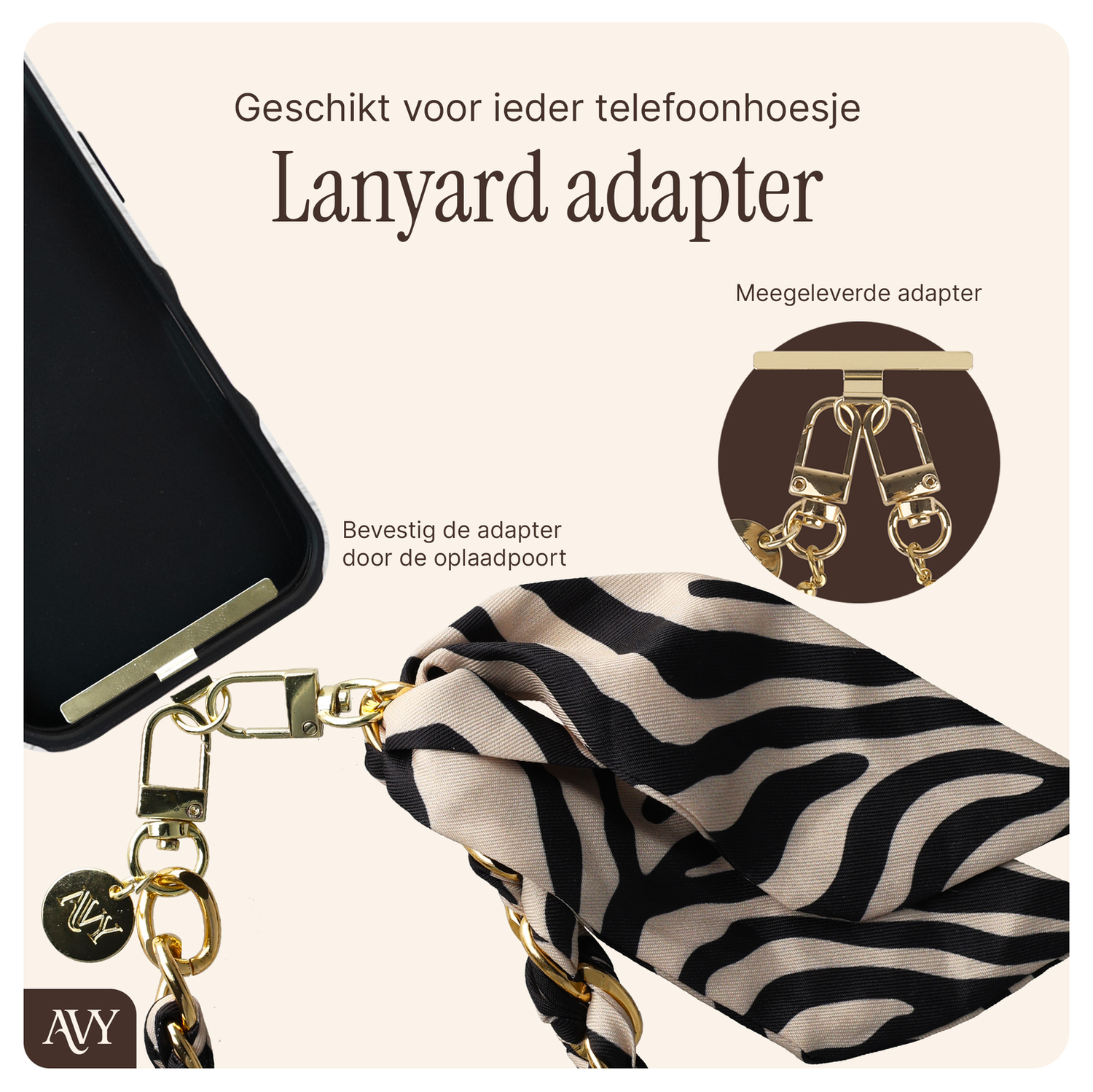 AVY Apple iPhone 15 Hoesje met Koord & MagSafe 32CM Serengeti Zebra afbeelding 10