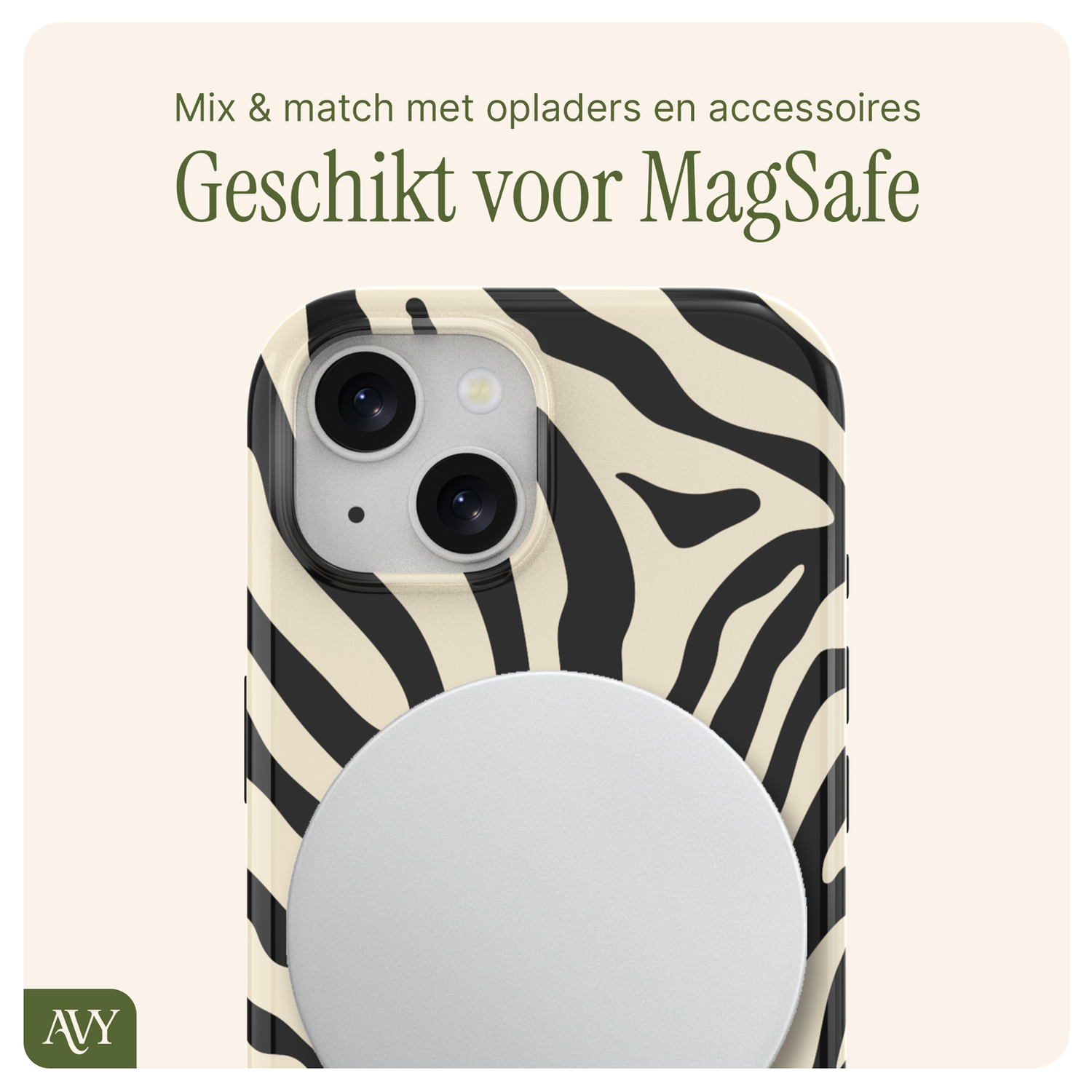 AVY Apple iPhone 15 MagSafe Hoesje met Koord 32CM Serengeti Zebra afbeelding 8