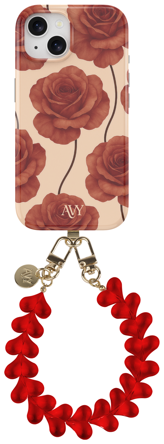 AVY Apple iPhone 15 MagSafe Hoesje met Koord 30CM Hearts & Roses afbeelding 1