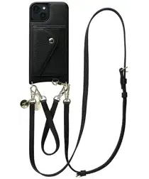 AVY Apple iPhone 15 Zwart Leren Hoesje met Wallet & Koord Leather Set afbeelding