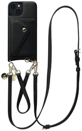 AVY Apple iPhone 15 Zwart Leren Hoesje met Wallet & Koord Leather Set afbeelding