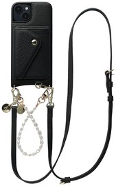AVY Apple iPhone 15 Zwart Leren Hoesje met Wallet & Koord Leather and Pearls afbeelding