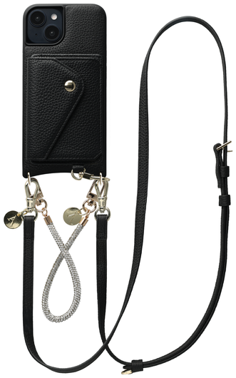 AVY Apple iPhone 15 Zwart Leren Hoesje met Wallet & Koord Leather and Silver afbeelding 1
