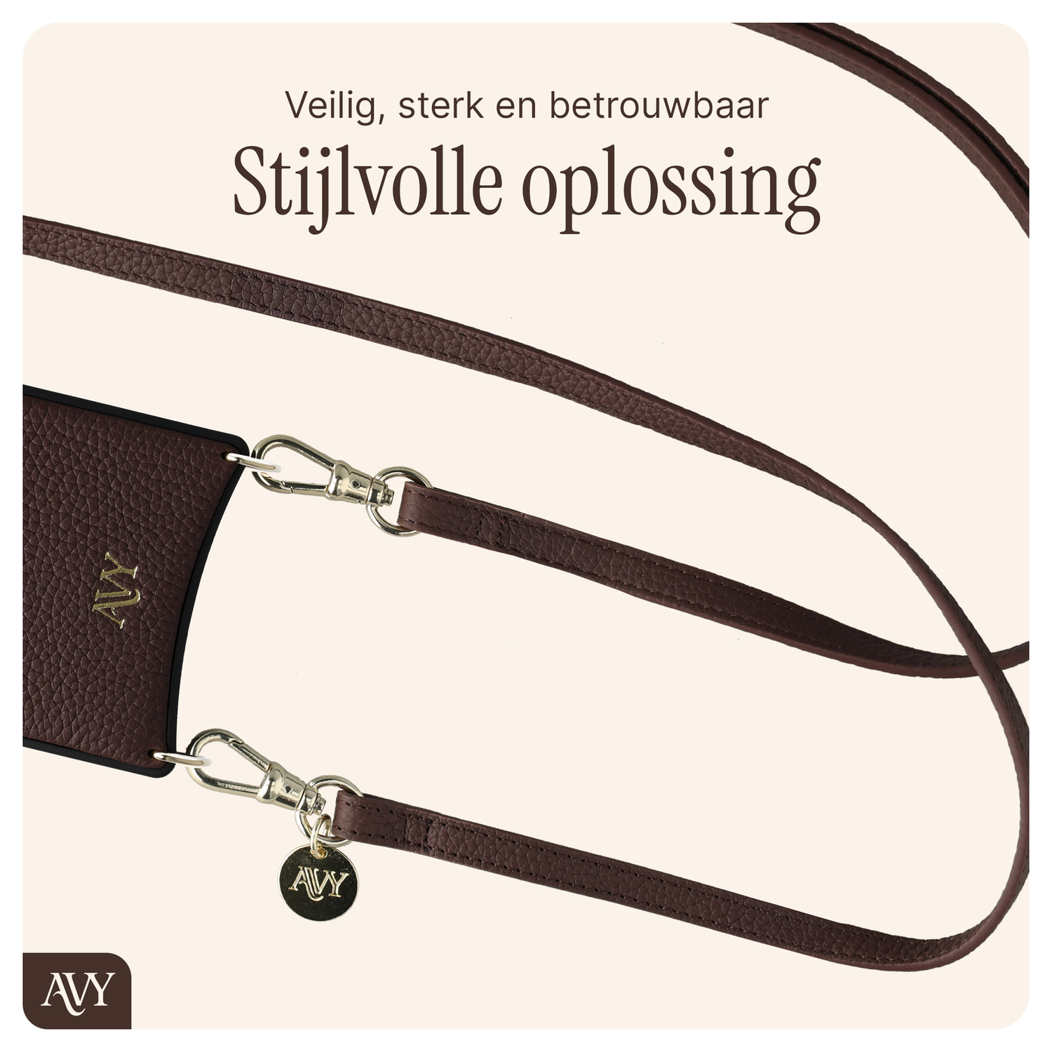 AVY Apple iPhone 15 Bruin Leren Hoesje met Wallet & Koord Long Leather afbeelding 9