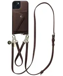AVY Apple iPhone 15 Bruin Leren Hoesje met Wallet & Koord Leather Set afbeelding