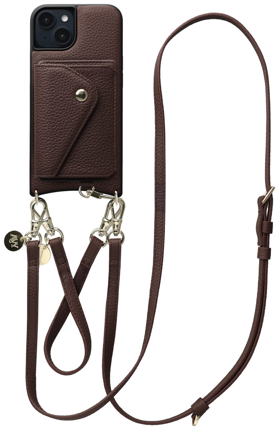 AVY Apple iPhone 15 Bruin Leren Hoesje met Wallet & Koord Leather Set afbeelding 1