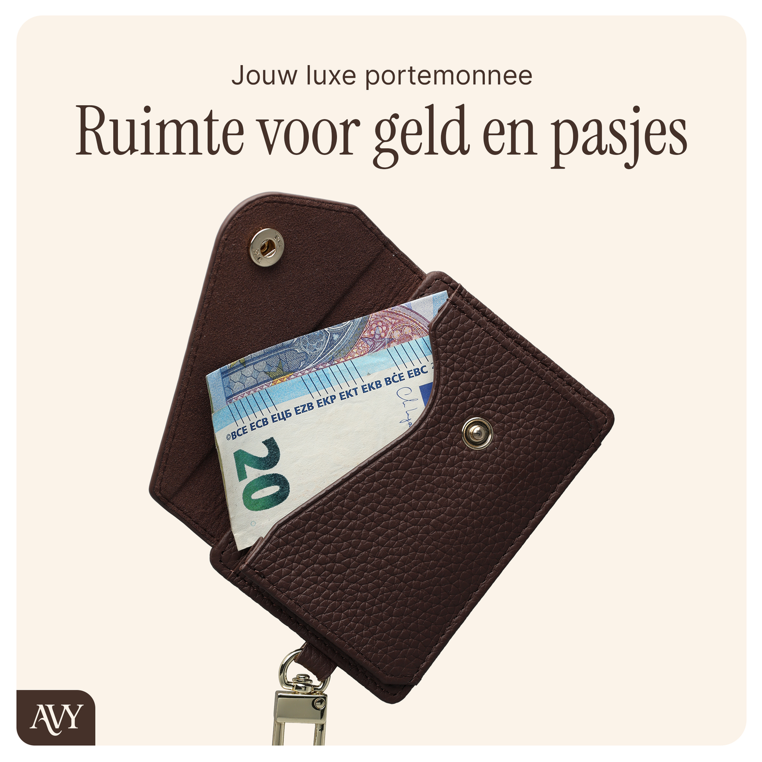 AVY Apple iPhone 15 Bruin Leren Hoesje met Wallet & Koord Leather Set afbeelding 11