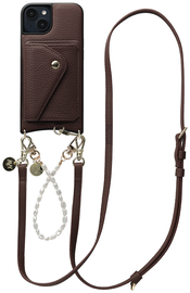 AVY Apple iPhone 15 Bruin Leren Hoesje met Wallet & Koord Leather and Pearls