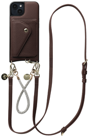 AVY Apple iPhone 15 Bruin Leren Hoesje met Wallet & Koord Leather and Silver