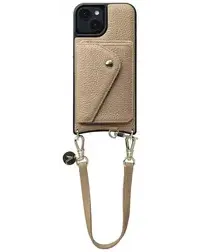 AVY Apple iPhone 15 Beige Leren Hoesje met Wallet & Koord Short Leather afbeelding