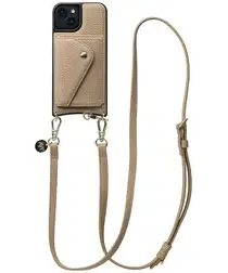 AVY Apple iPhone 15 Beige Leren Hoesje met Wallet & Koord Long Leather afbeelding