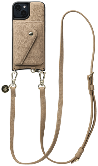 AVY Apple iPhone 15 Beige Leren Hoesje met Wallet & Koord Long Leather afbeelding 1