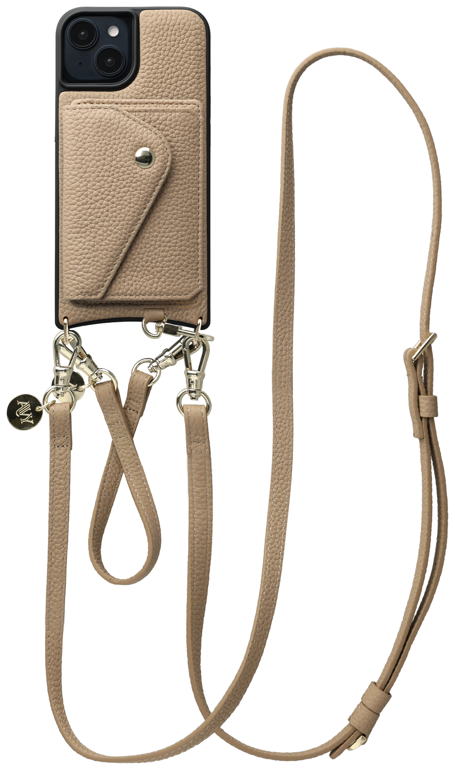 AVY Apple iPhone 15 Beige Leren Hoesje met Wallet & Koord Leather Set afbeelding 1