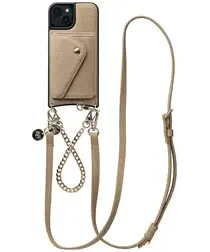 AVY Apple iPhone 15 Beige Leren Hoesje met Wallet & Koord Leather and Gold afbeelding