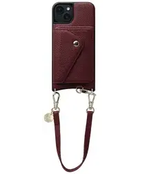AVY Apple iPhone 15 Burgundy Leren Hoesje met Wallet & Koord Short Leather afbeelding